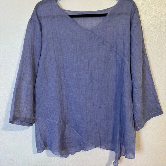 Flax & Cotton Lagenlook Blue Art-to-Wear Women's Top - Picture 1 of 8